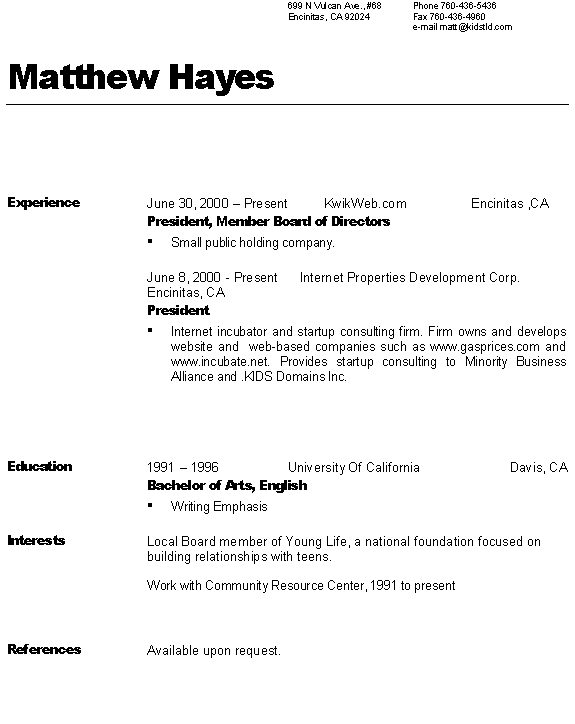 Resume tips references upon request