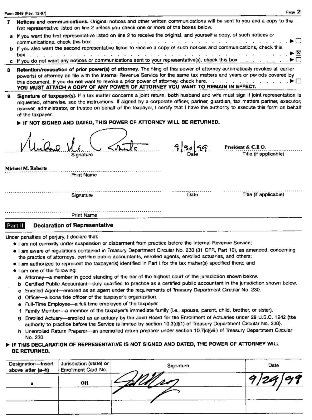 Form 2848 Power of Attorney and Declaration of Representative (Page 2)